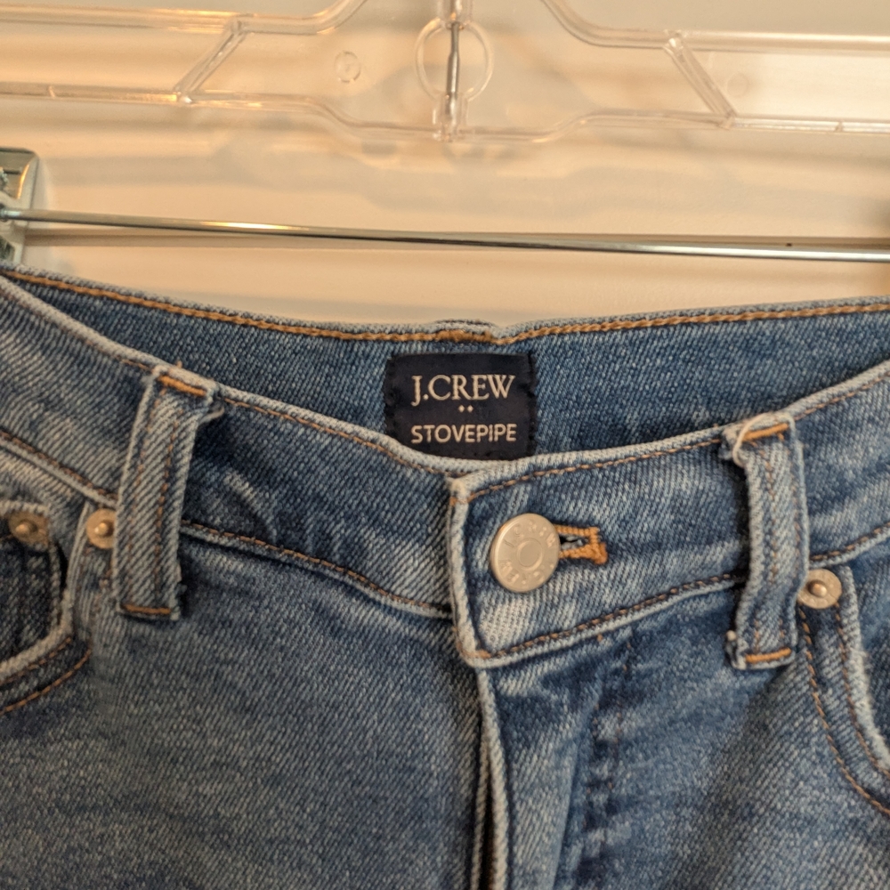 J.Crew Stovepipe Jeans Raw Hem Straight Leg Ankle High Rise Size 28 X 26 - Picture 5 of 13